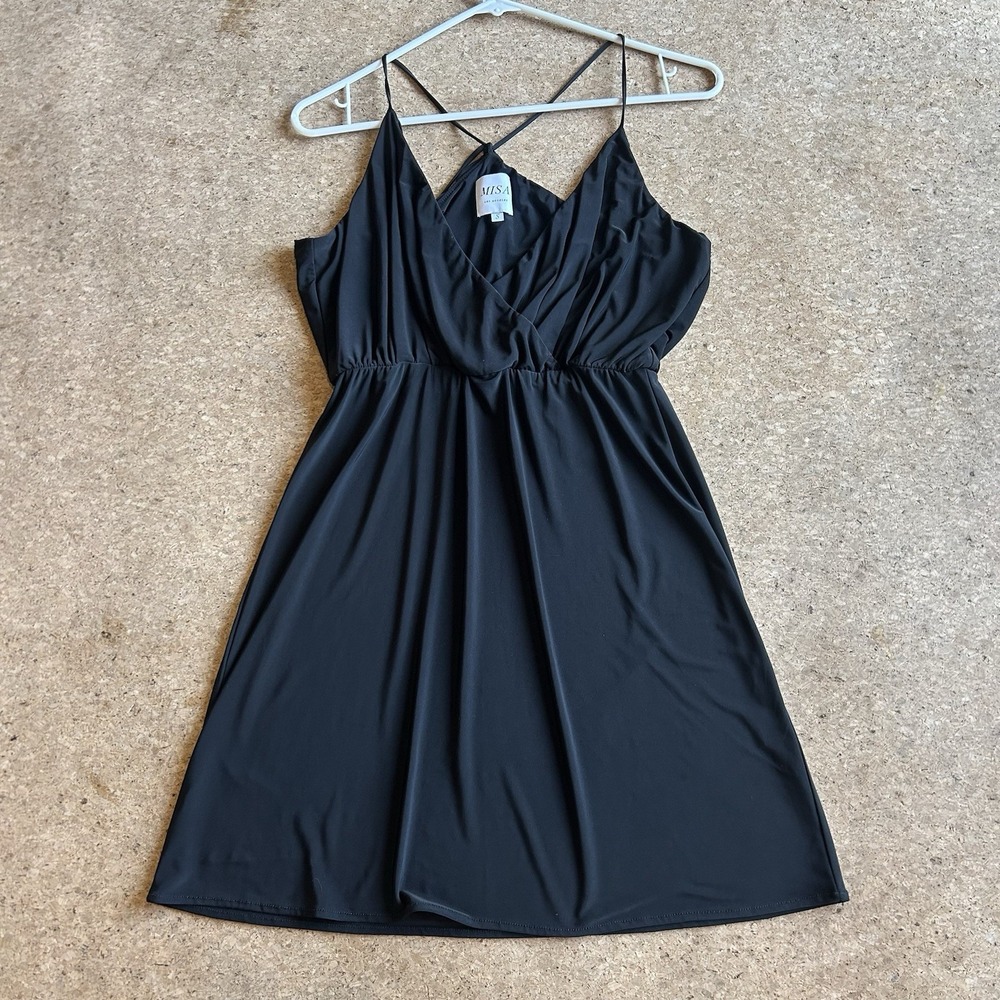 MISA Los Angeles Domino Short Spaghetti Strap Black Dress Women's Size S